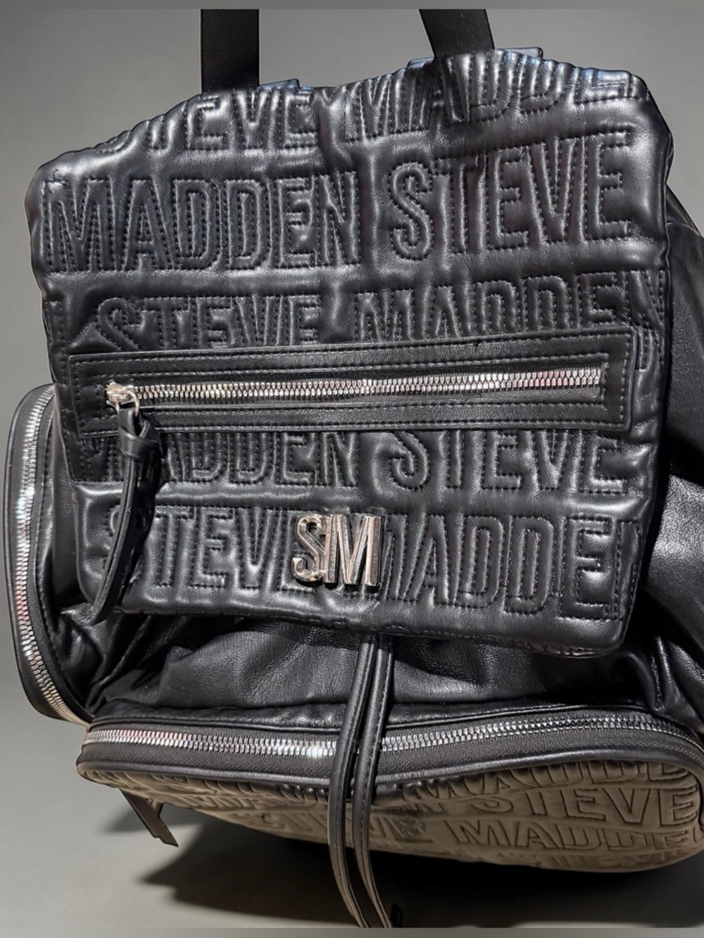 Steve Madden Black Faux Leather Diaper Bag Backpack - Picture 5 of 14